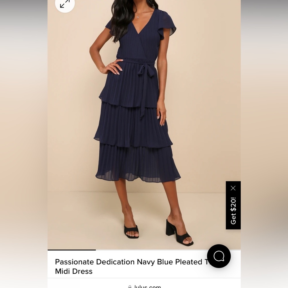 Lulu's Navy Blue Pleated Tiered Midi Dress